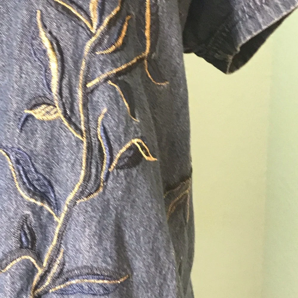 Together Blue Denim Embroidered Button-Front Blouse